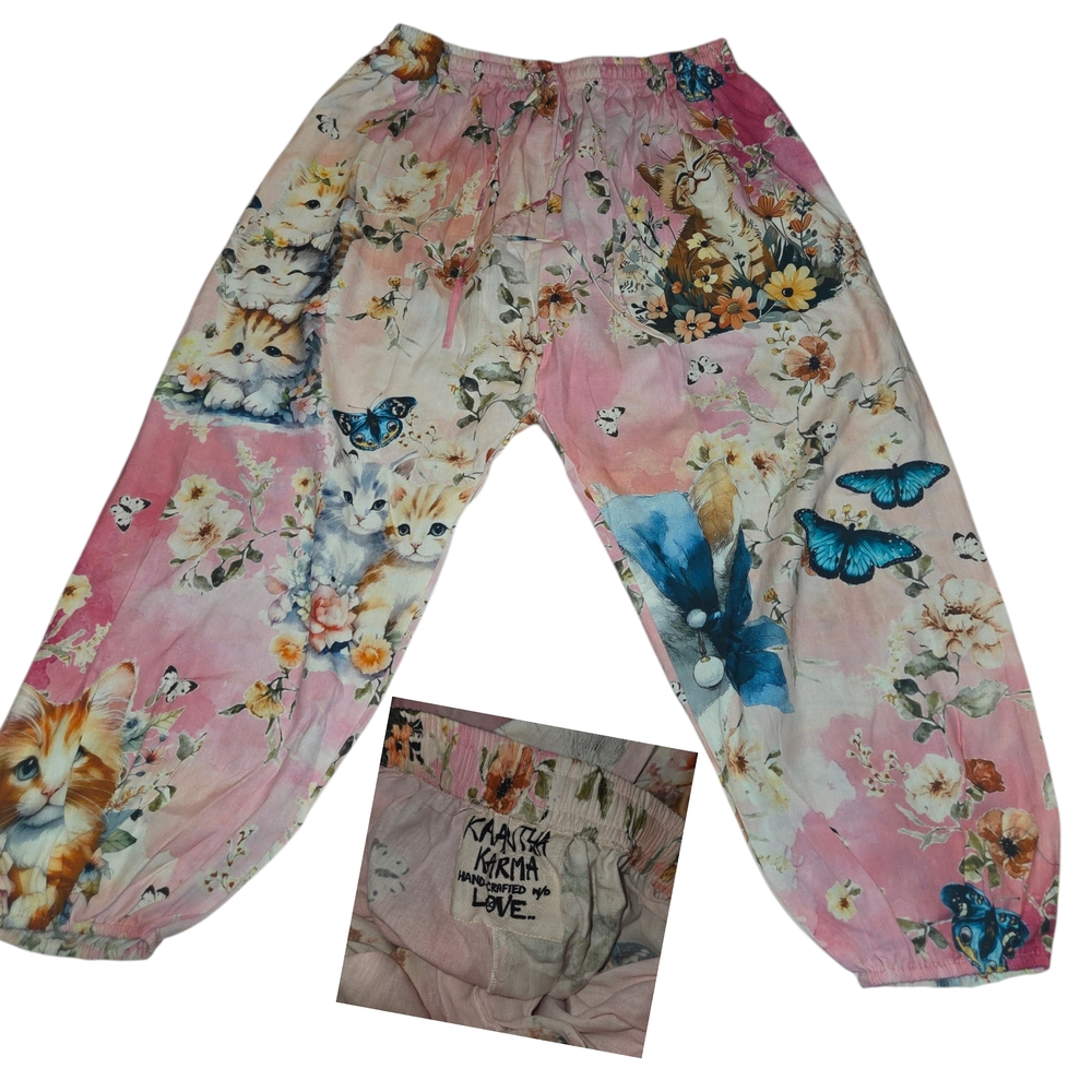 Whimsical Pink Animal Print Pants Choose Between CAT OR BUNNY